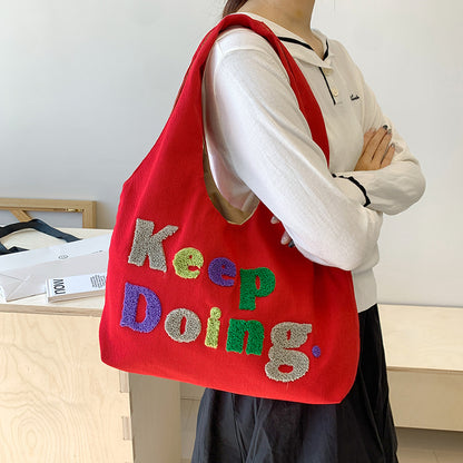 Square Canvas Shoulder Bag Featuring Letter Pattern, Stylish And Durable For Everyday Use