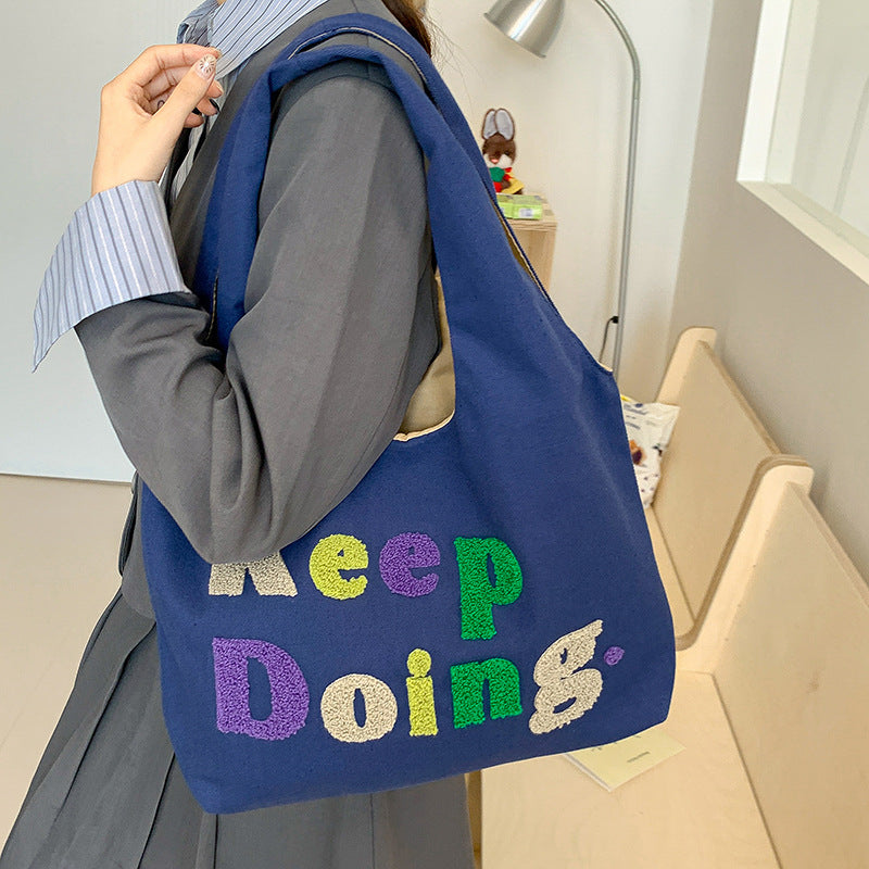 Square Canvas Shoulder Bag Featuring Letter Pattern, Stylish And Durable For Everyday Use