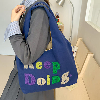 Square Canvas Shoulder Bag Featuring Letter Pattern, Stylish And Durable For Everyday Use