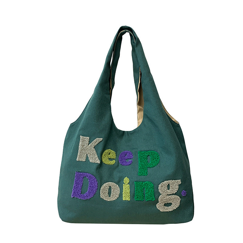 Square Canvas Shoulder Bag Featuring Letter Pattern, Stylish And Durable For Everyday Use