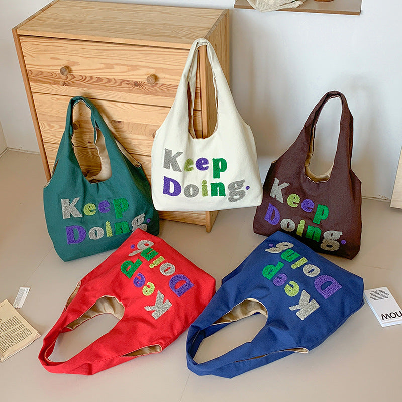 Square Canvas Shoulder Bag Featuring Letter Pattern, Stylish And Durable For Everyday Use