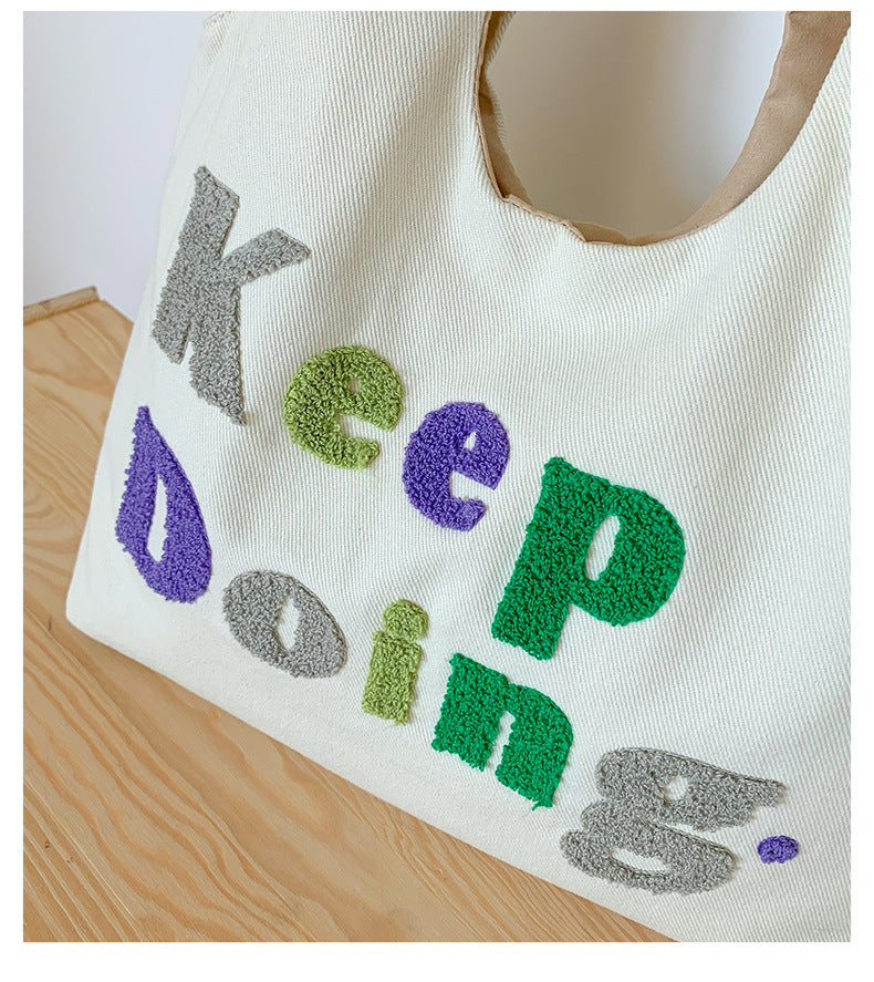 Square Canvas Shoulder Bag Featuring Letter Pattern, Stylish And Durable For Everyday Use