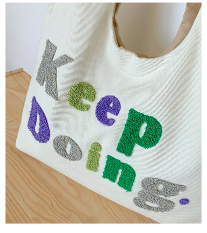 Square Canvas Shoulder Bag Featuring Letter Pattern, Stylish And Durable For Everyday Use