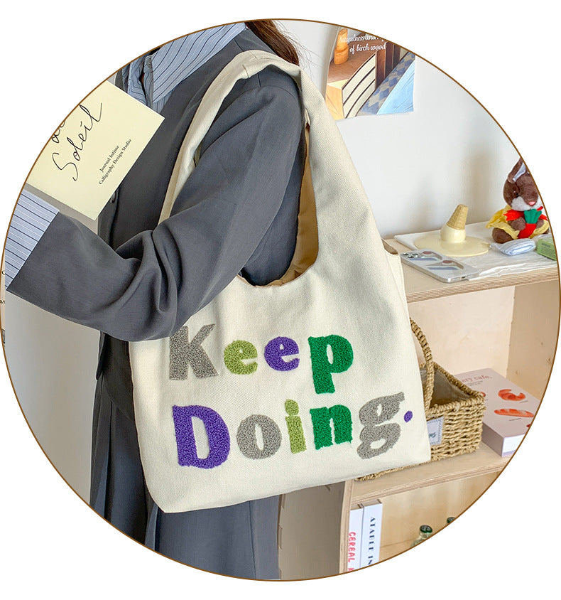 Square Canvas Shoulder Bag Featuring Letter Pattern, Stylish And Durable For Everyday Use