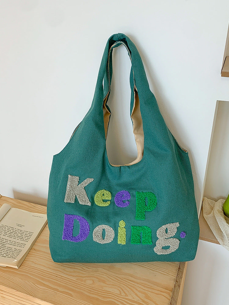 Square Canvas Shoulder Bag Featuring Letter Pattern, Stylish And Durable For Everyday Use