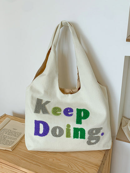 Square Canvas Shoulder Bag Featuring Letter Pattern, Stylish And Durable For Everyday Use