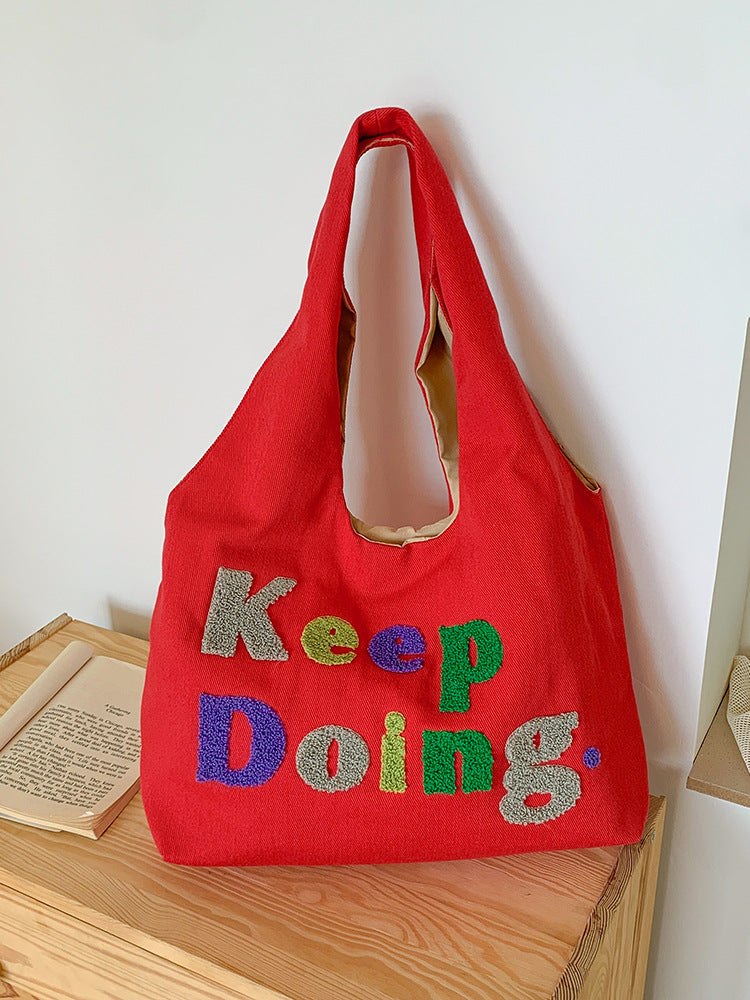 Square Canvas Shoulder Bag Featuring Letter Pattern, Stylish And Durable For Everyday Use