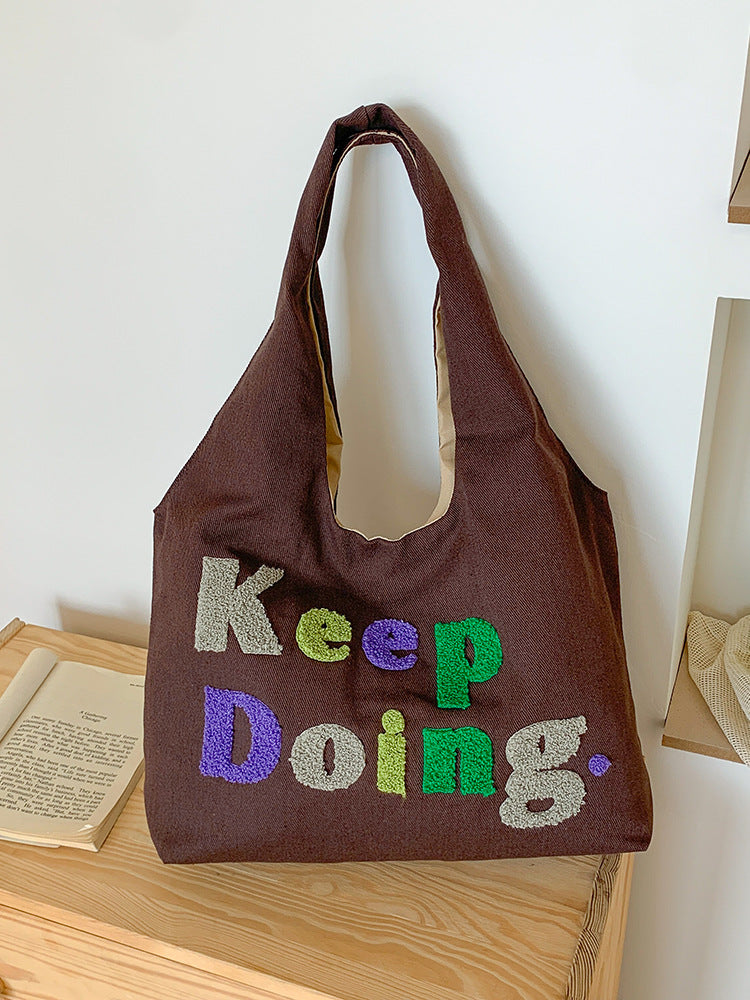 Square Canvas Shoulder Bag Featuring Letter Pattern, Stylish And Durable For Everyday Use