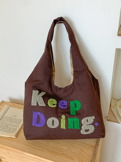Square Canvas Shoulder Bag Featuring Letter Pattern, Stylish And Durable For Everyday Use