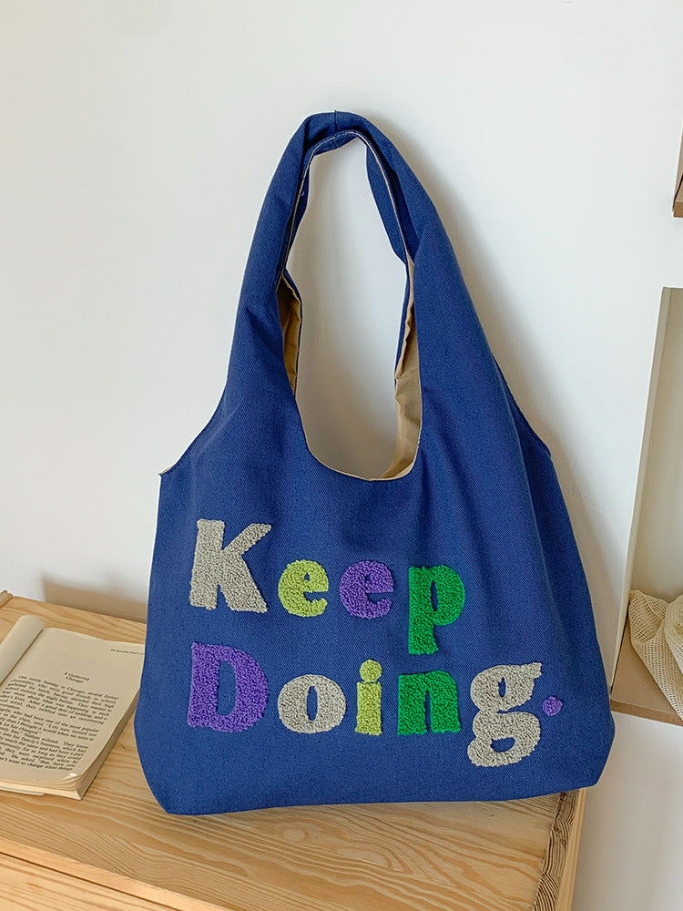 Square Canvas Shoulder Bag Featuring Letter Pattern, Stylish And Durable For Everyday Use