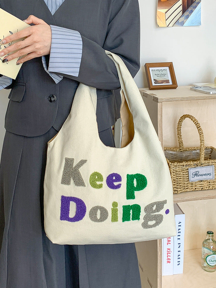 Square Canvas Shoulder Bag Featuring Letter Pattern, Stylish And Durable For Everyday Use