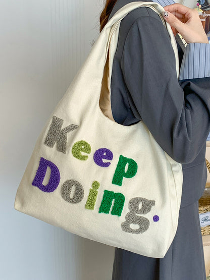 Square Canvas Shoulder Bag Featuring Letter Pattern, Stylish And Durable For Everyday Use