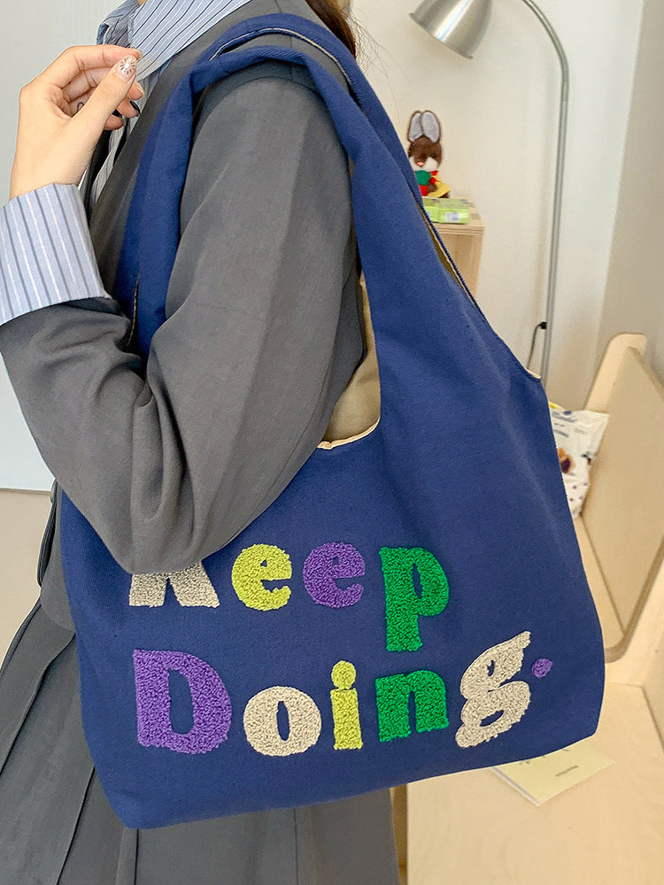 Square Canvas Shoulder Bag Featuring Letter Pattern, Stylish And Durable For Everyday Use