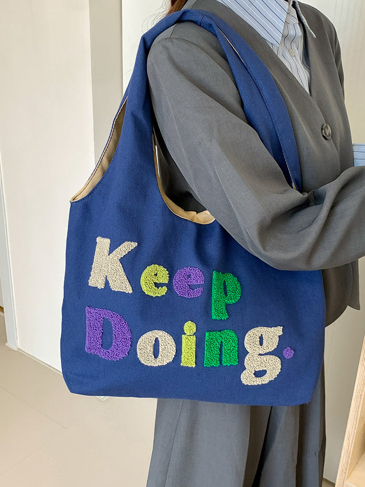 Square Canvas Shoulder Bag Featuring Letter Pattern, Stylish And Durable For Everyday Use
