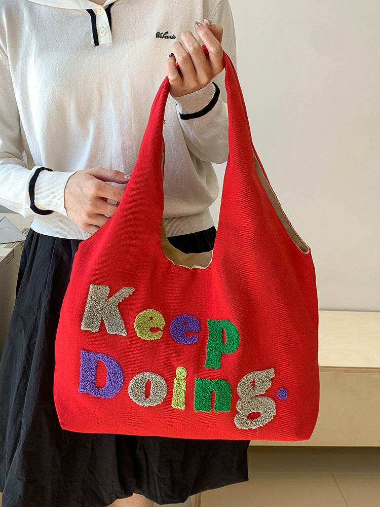 Square Canvas Shoulder Bag Featuring Letter Pattern, Stylish And Durable For Everyday Use