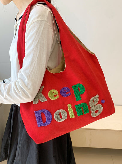 Square Canvas Shoulder Bag Featuring Letter Pattern, Stylish And Durable For Everyday Use