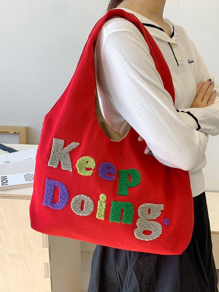 Square Canvas Shoulder Bag Featuring Letter Pattern, Stylish And Durable For Everyday Use