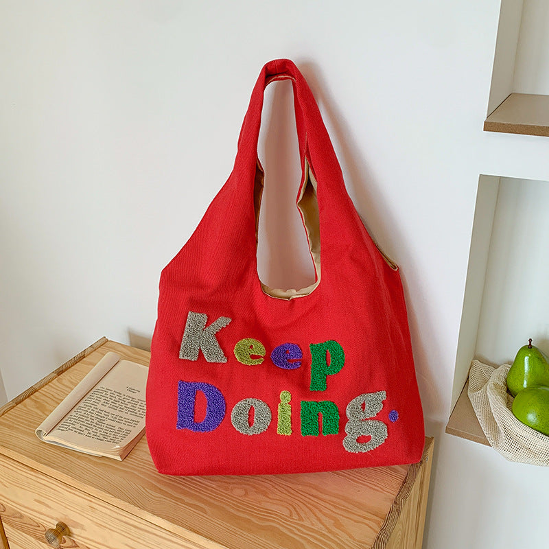 Square Canvas Shoulder Bag Featuring Letter Pattern, Stylish And Durable For Everyday Use