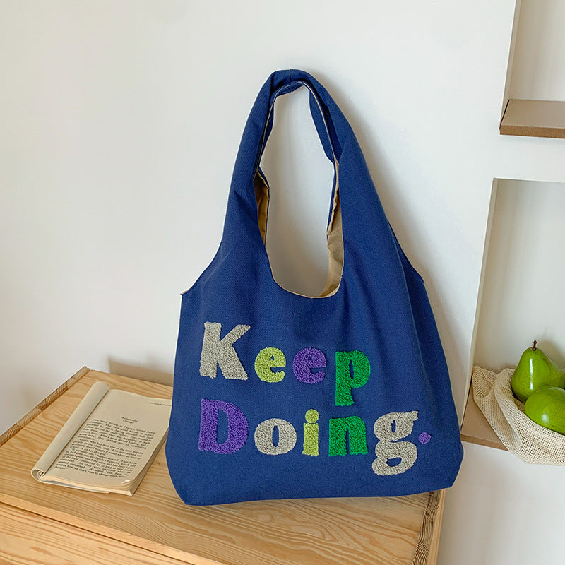 Square Canvas Shoulder Bag Featuring Letter Pattern, Stylish And Durable For Everyday Use