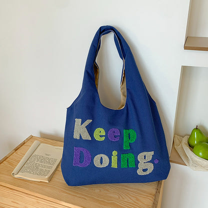 Square Canvas Shoulder Bag Featuring Letter Pattern, Stylish And Durable For Everyday Use
