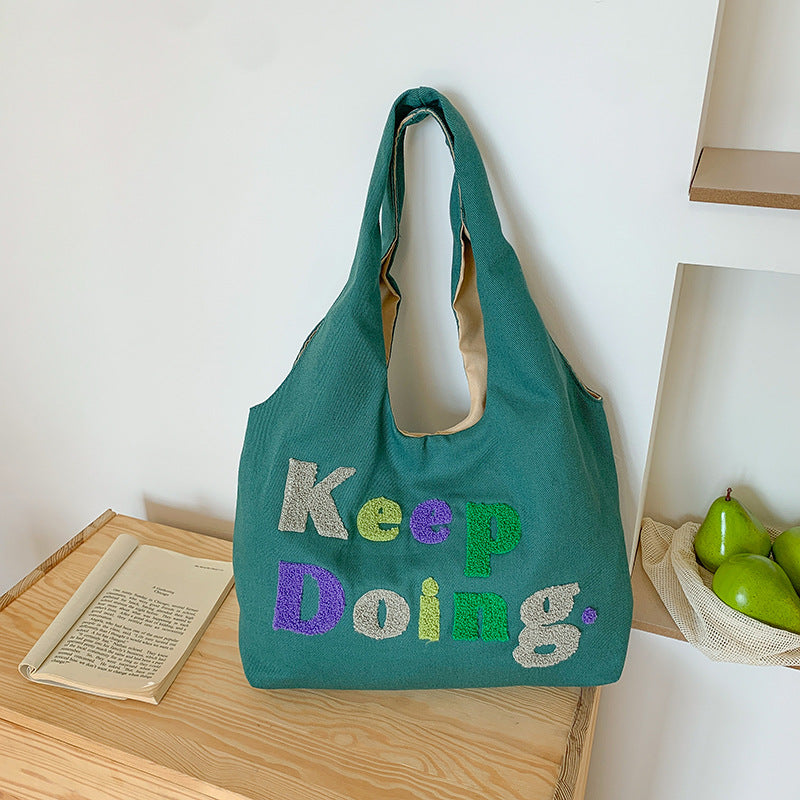 Square Canvas Shoulder Bag Featuring Letter Pattern, Stylish And Durable For Everyday Use