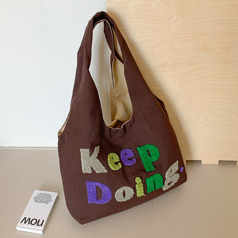 Square Canvas Shoulder Bag Featuring Letter Pattern, Stylish And Durable For Everyday Use