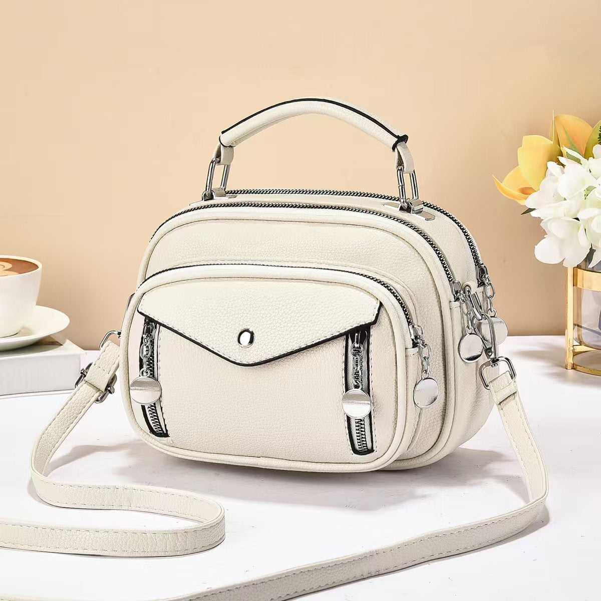 Round PU Leather Shoulder Bag For Women, Perfect For Spring And Summer