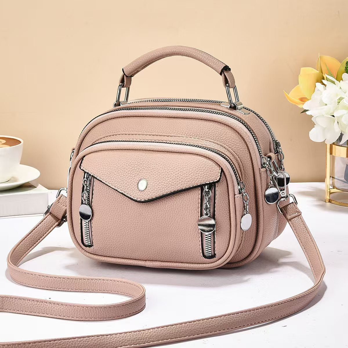 Round PU Leather Shoulder Bag For Women, Perfect For Spring And Summer