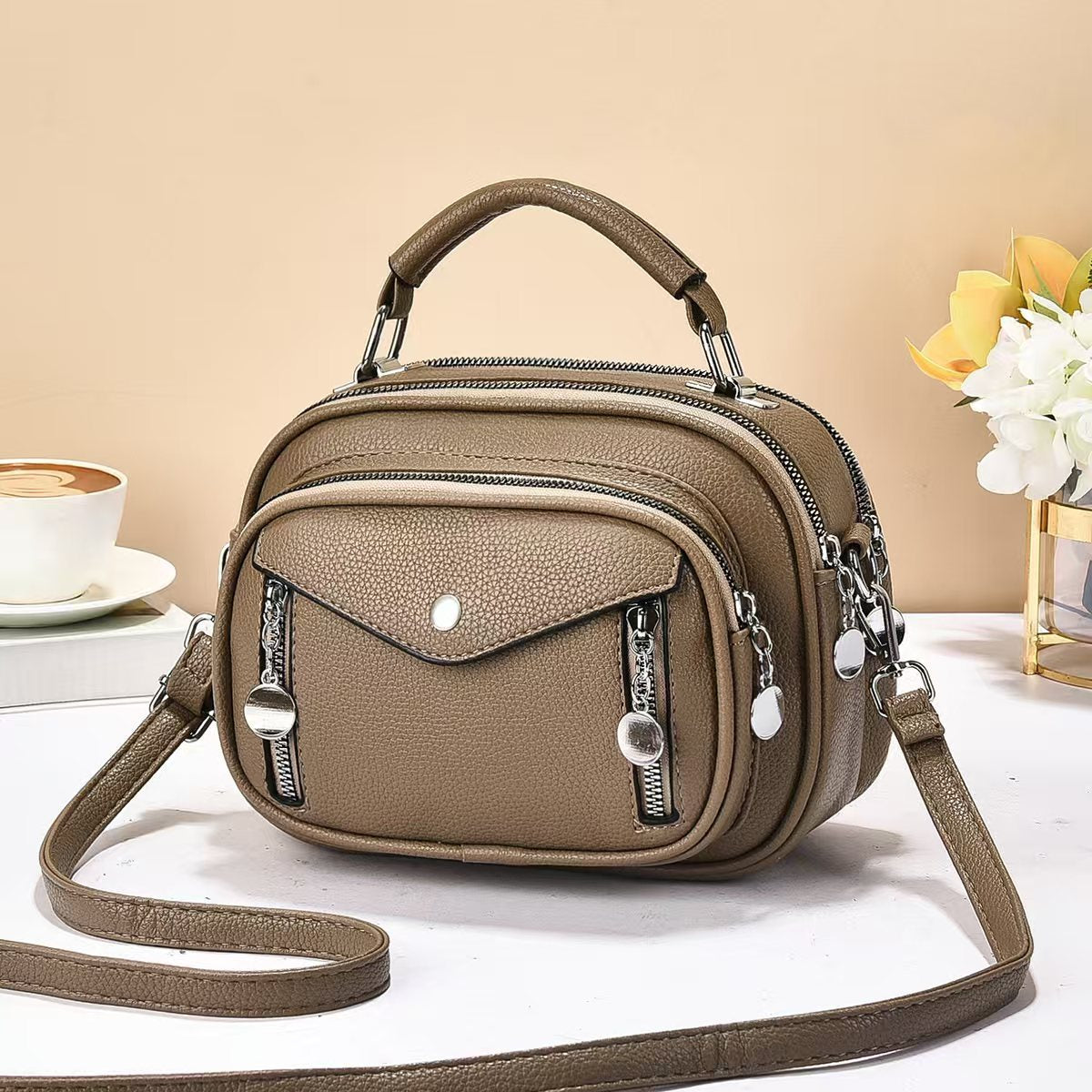 Round PU Leather Shoulder Bag For Women, Perfect For Spring And Summer