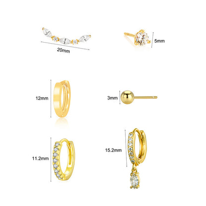 For Earrings Made Of Copper With Zircon Inlay, 6 Pairs In Golden Color