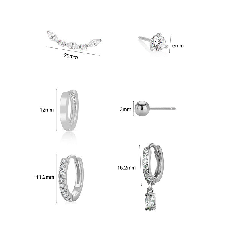 For Earrings Made Of Copper With Zircon Inlay, 6 Pairs In Golden Color
