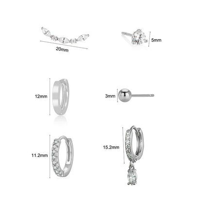 For Earrings Made Of Copper With Zircon Inlay, 6 Pairs In Golden Color