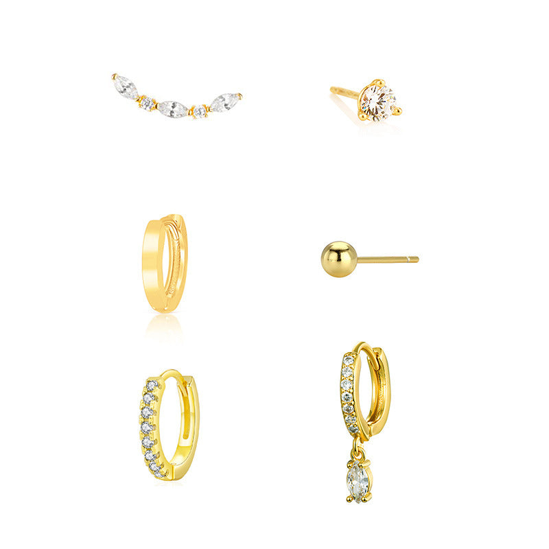 For Earrings Made Of Copper With Zircon Inlay, 6 Pairs In Golden Color