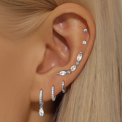 For Earrings Made Of Copper With Zircon Inlay, 6 Pairs In Golden Color