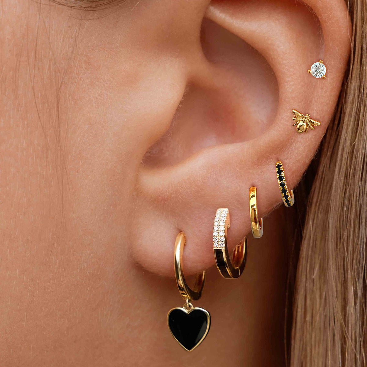 Heart Shape Copper Earrings For Women In Golden, Set Of 6 Pieces
