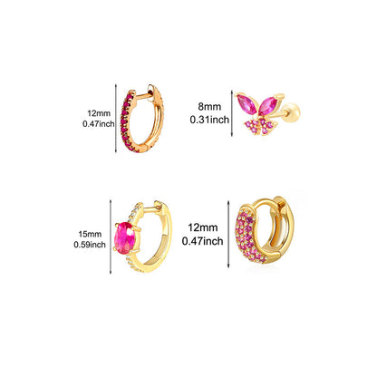 Butterfly Stud Earrings For Women In Golden Copper, 4 Pieces Set