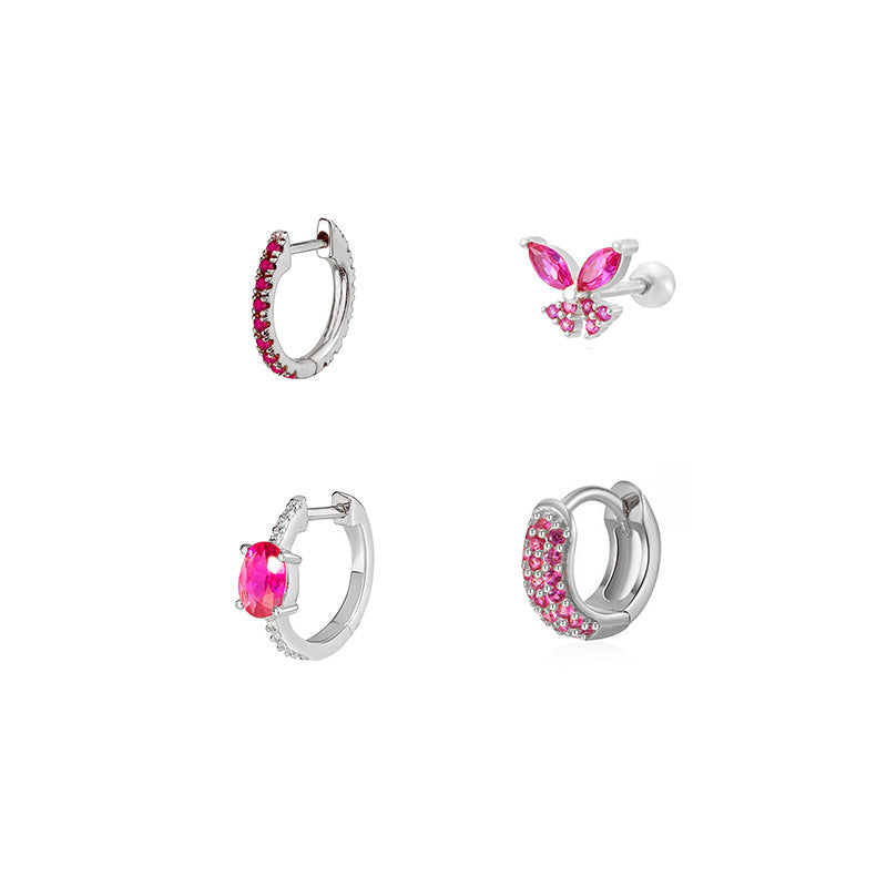 Butterfly Stud Earrings For Women In Golden Copper, 4 Pieces Set
