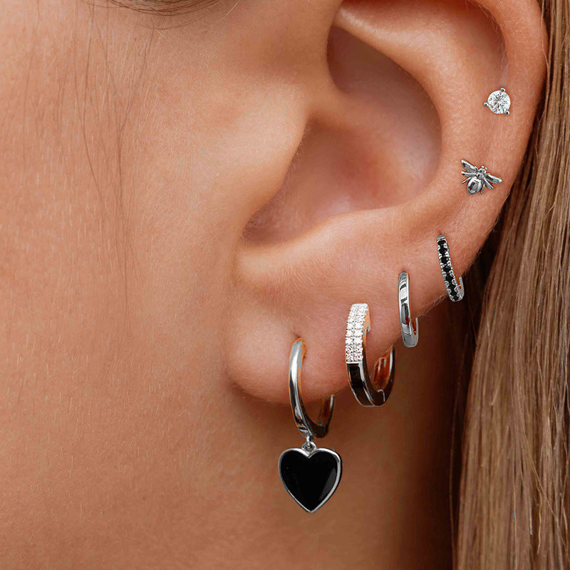 Heart Shape Copper Earrings For Women In Golden, Set Of 6 Pieces