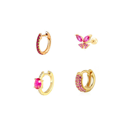 Butterfly Stud Earrings For Women In Golden Copper, 4 Pieces Set