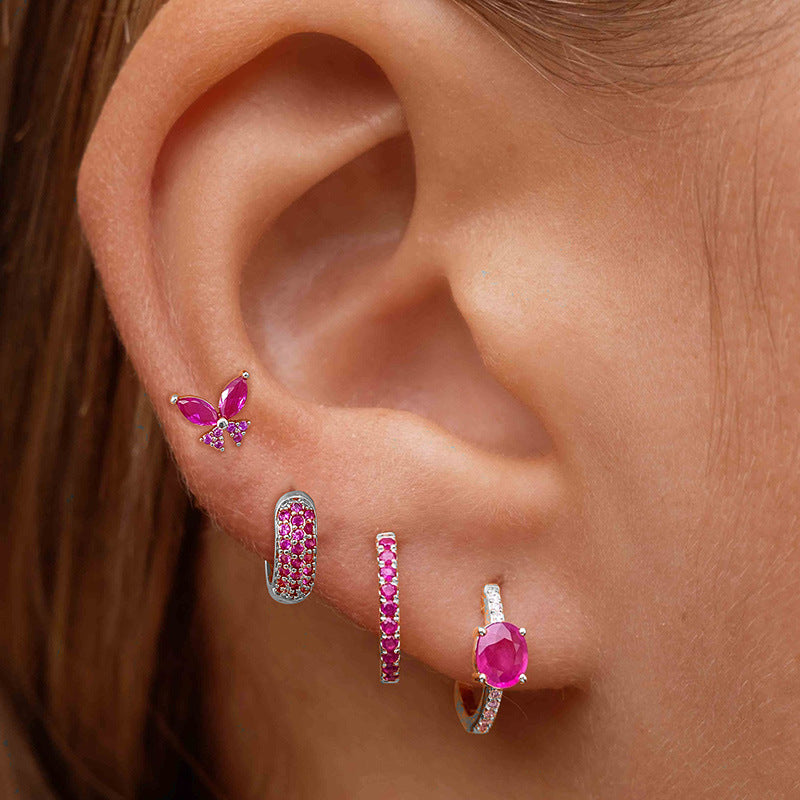 Butterfly Stud Earrings For Women In Golden Copper, 4 Pieces Set