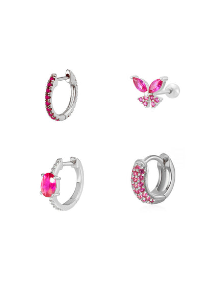Butterfly Stud Earrings For Women In Golden Copper, 4 Pieces Set