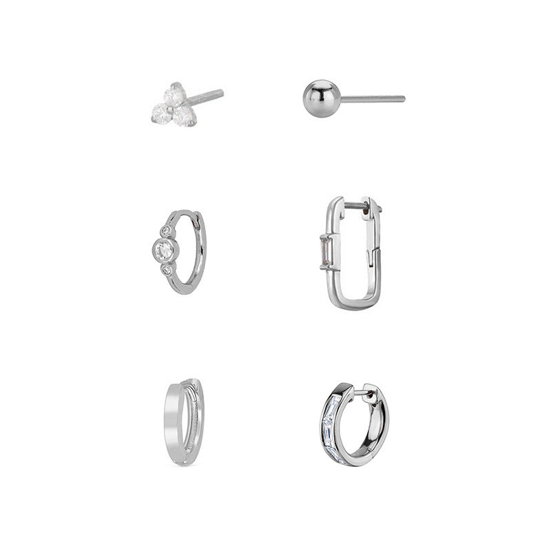 For Stud Earrings In Copper With Zircon Inlay, Golden Color, 6 Pieces Set