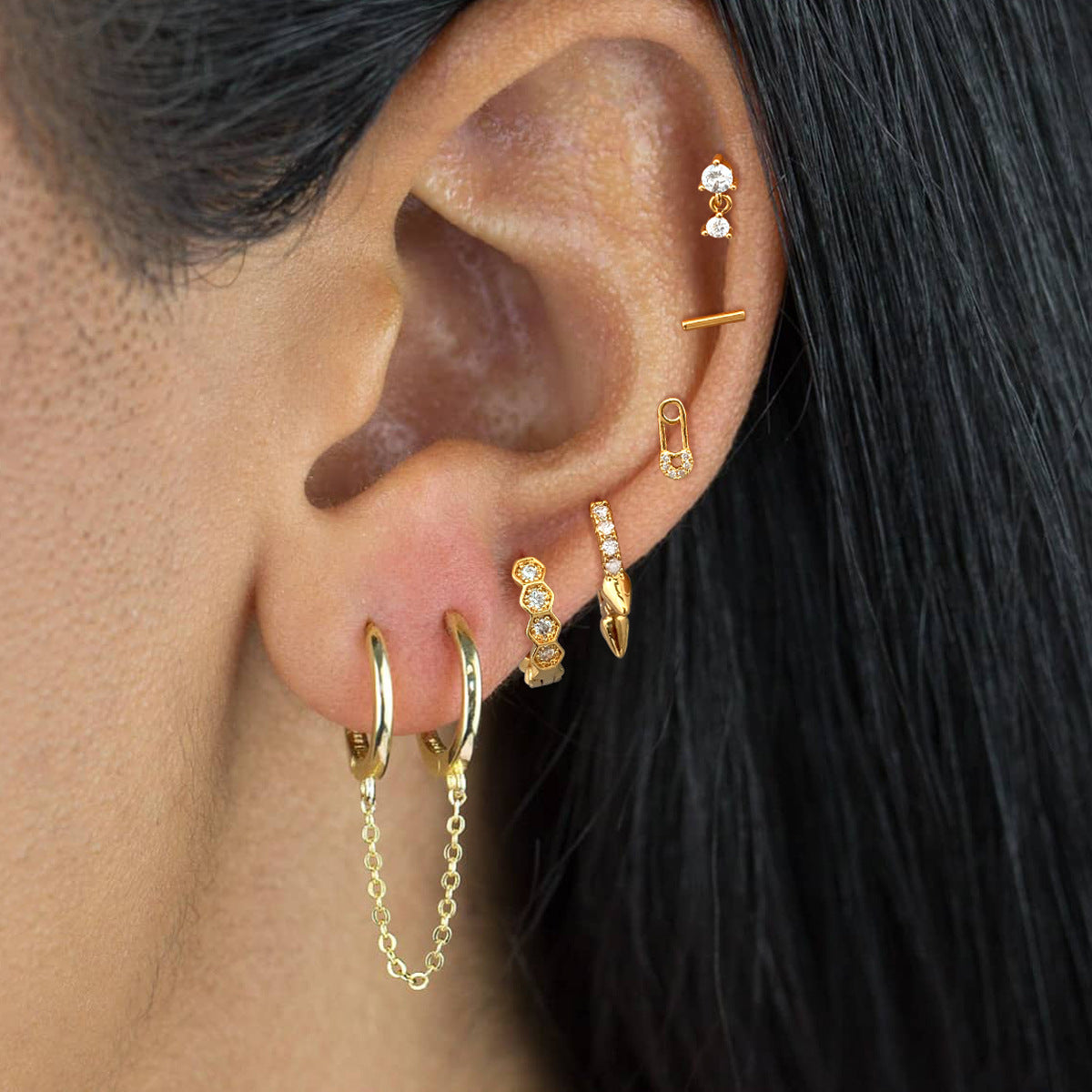 For Women Copper Earrings Featuring 24K Real Gold Plated Finish With Zircon Inlay Chain Design