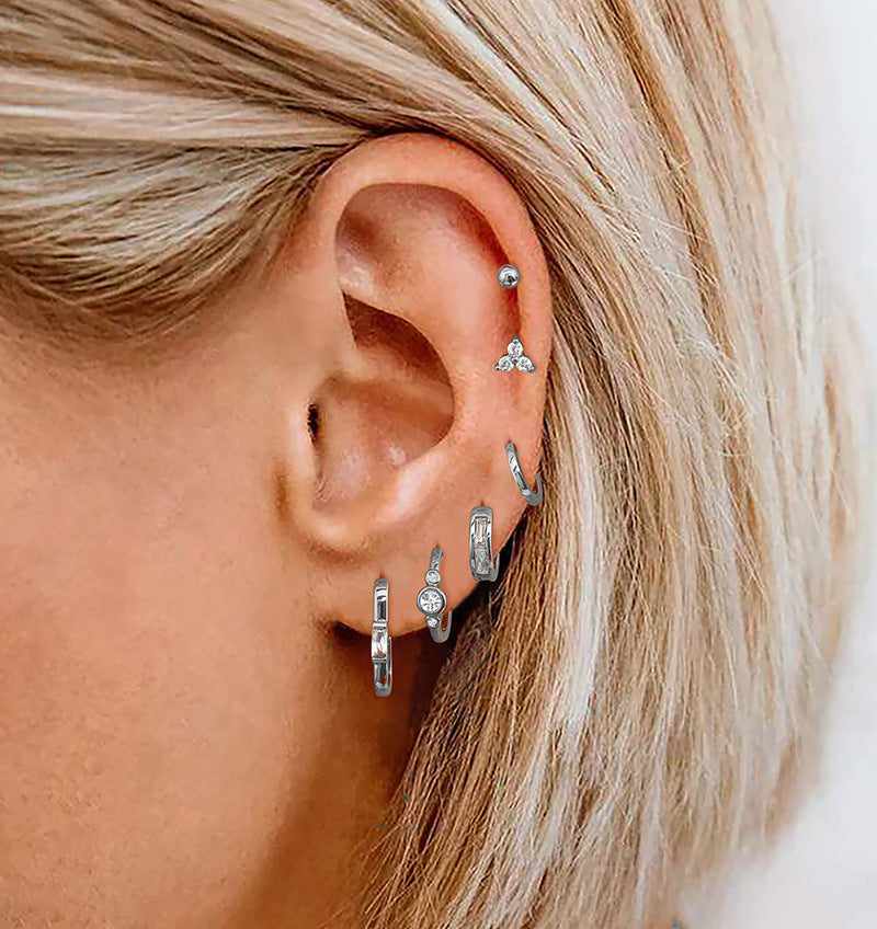 For Stud Earrings In Copper With Zircon Inlay, Golden Color, 6 Pieces Set