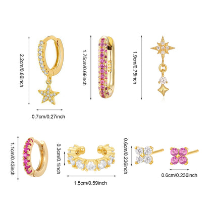 Simple Style Copper Earrings For Women In Golden, Set Of 7 Pieces