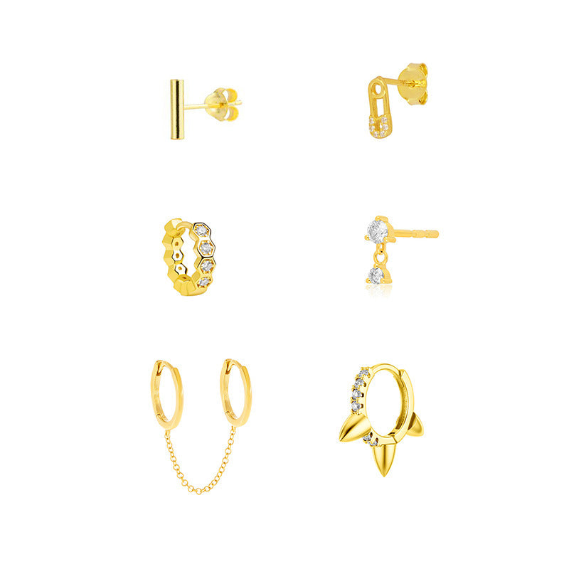 For Women Copper Earrings Featuring 24K Real Gold Plated Finish With Zircon Inlay Chain Design
