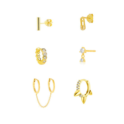 For Women Copper Earrings Featuring 24K Real Gold Plated Finish With Zircon Inlay Chain Design