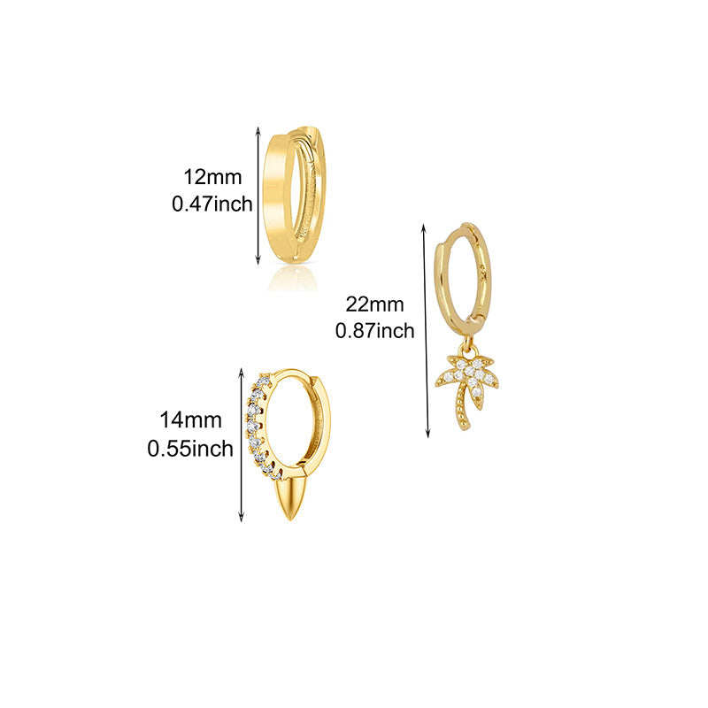 Coconut Tree Earrings For Women, 3 Pieces Set In Elegant Golden Tone
