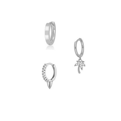 Coconut Tree Earrings For Women, 3 Pieces Set In Elegant Golden Tone