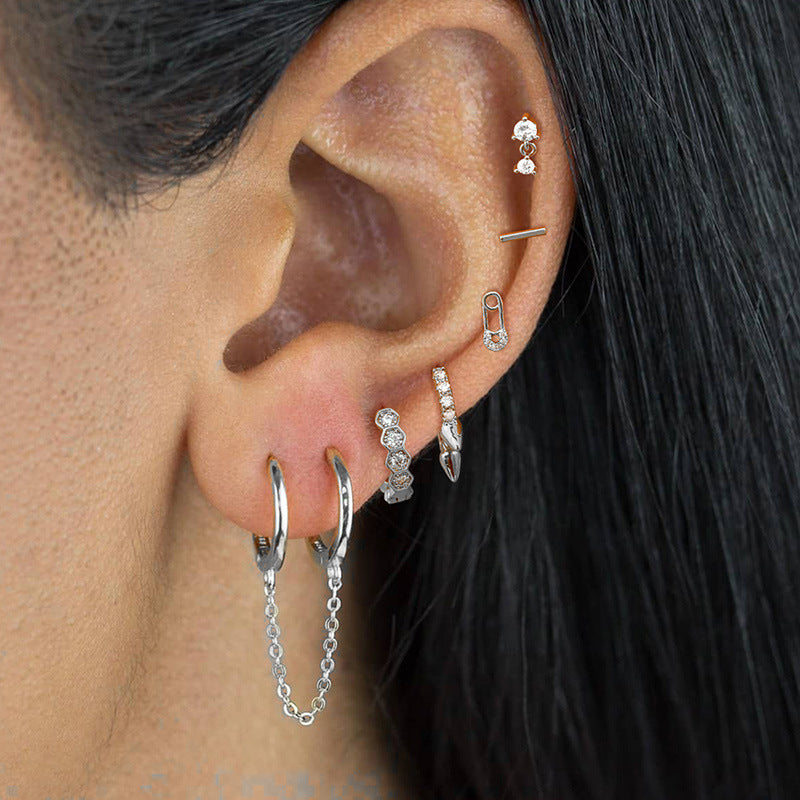 For Women Copper Earrings Featuring 24K Real Gold Plated Finish With Zircon Inlay Chain Design